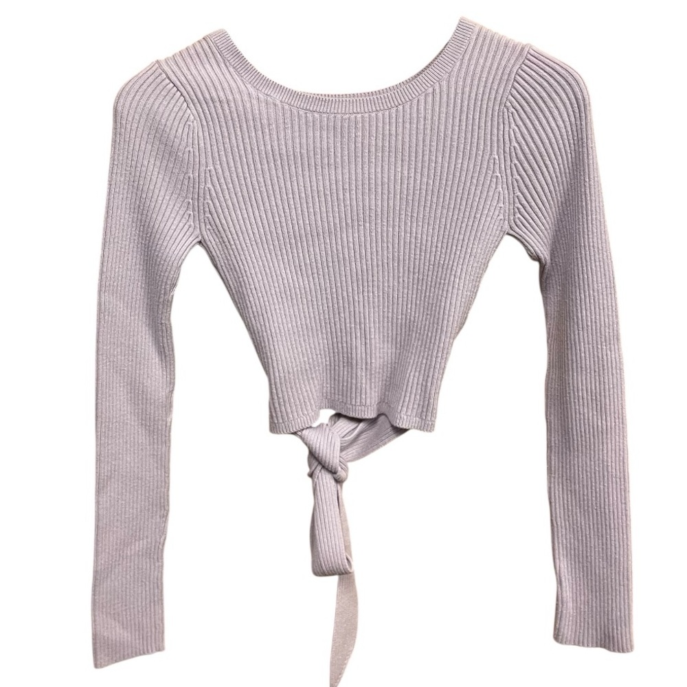 Hollister Light Purple Ribbed Cropped Sweater Tie-Back • Size S